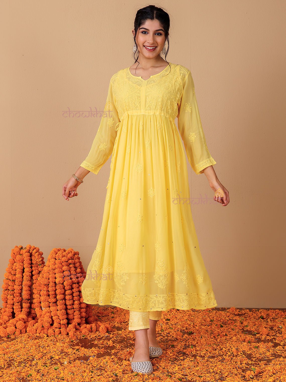 Zaina Aline Chikankari Suit Set with Mukaish Work - Chowkhat Lifestyle