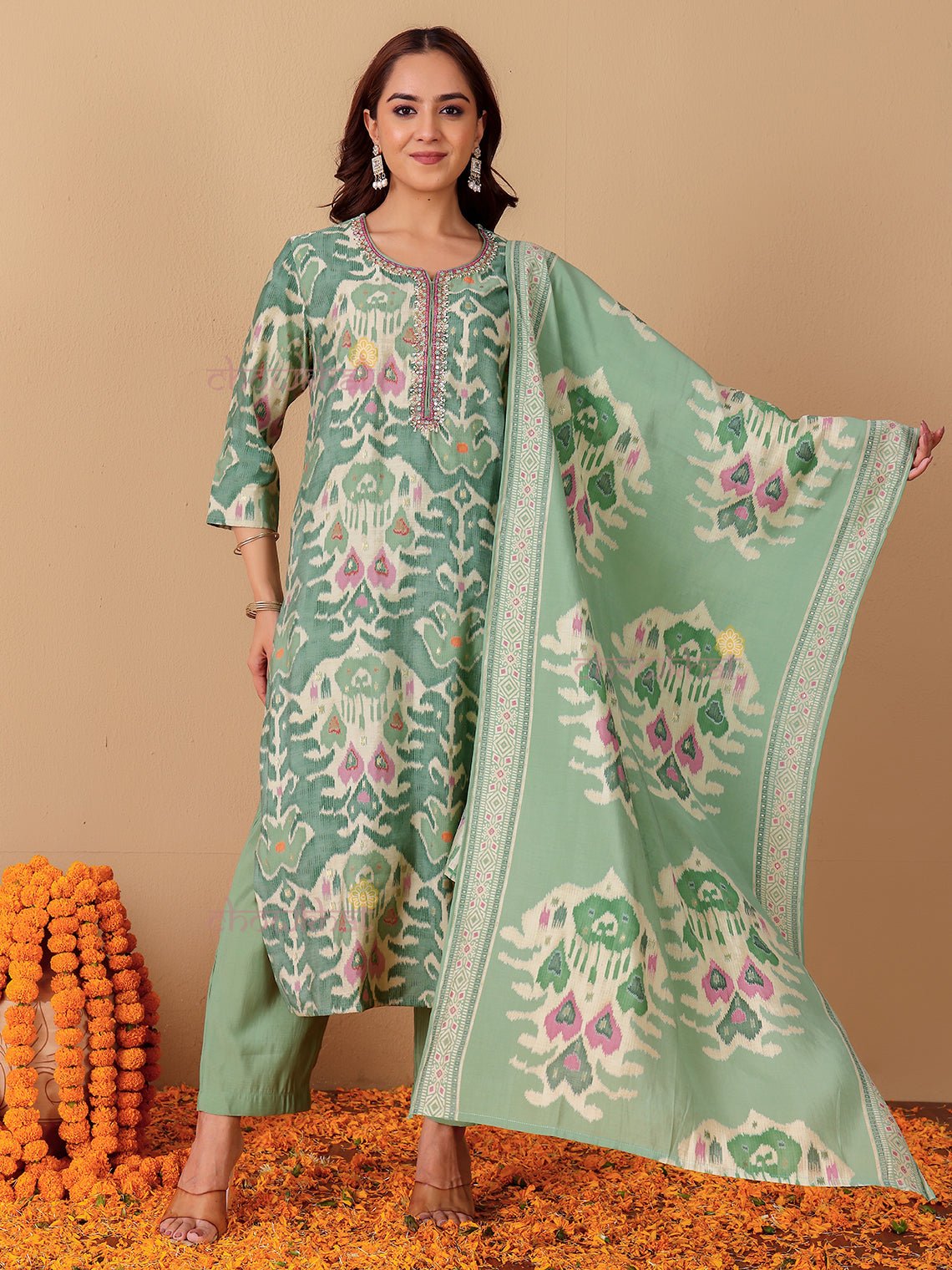 Kashvi Hand Embroidered Printed Modal Muslin 3 Piece Stitched Suit Set - Chowkhat Lifestyle