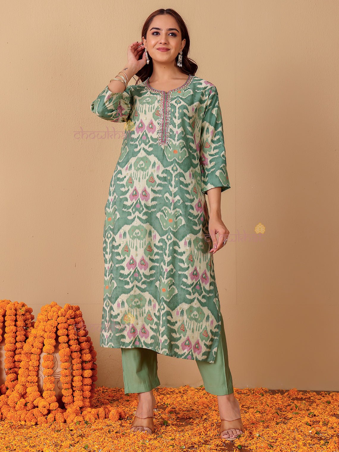 Kashvi Hand Embroidered Printed Modal Muslin 3 Piece Stitched Suit Set - Chowkhat Lifestyle