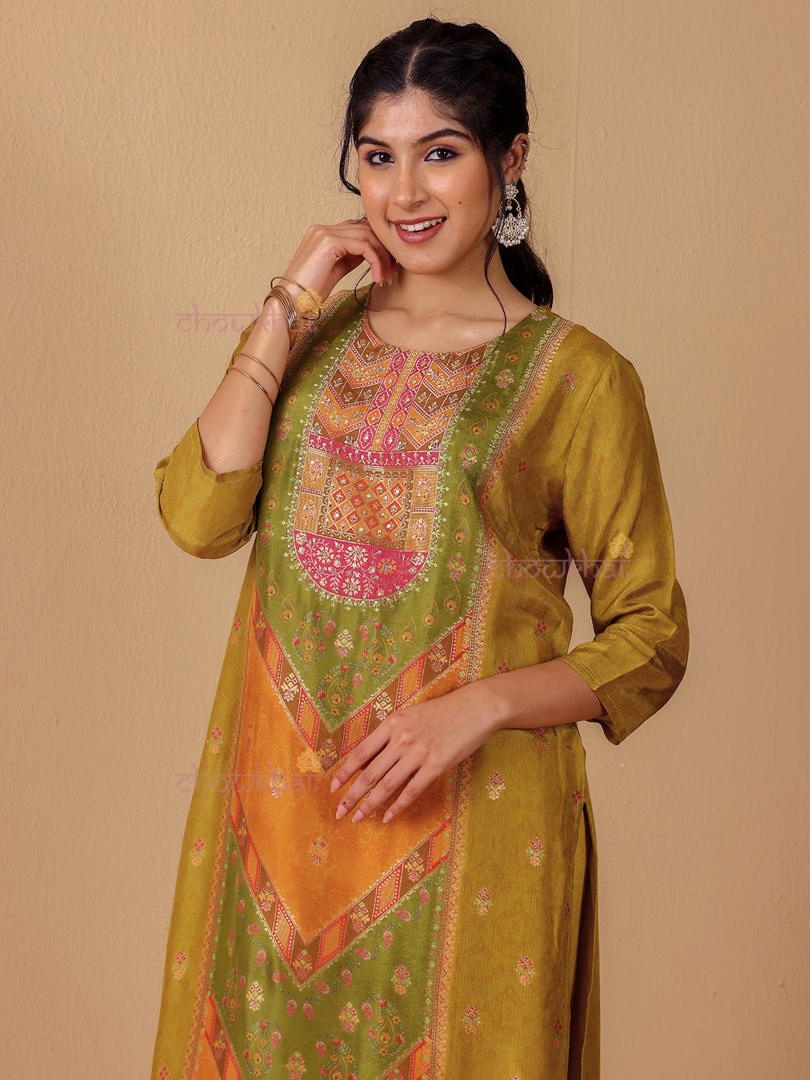 Naira Zari Silk 3 Piece Stitched Suit Set with Handwork - Chowkhat Lifestyle