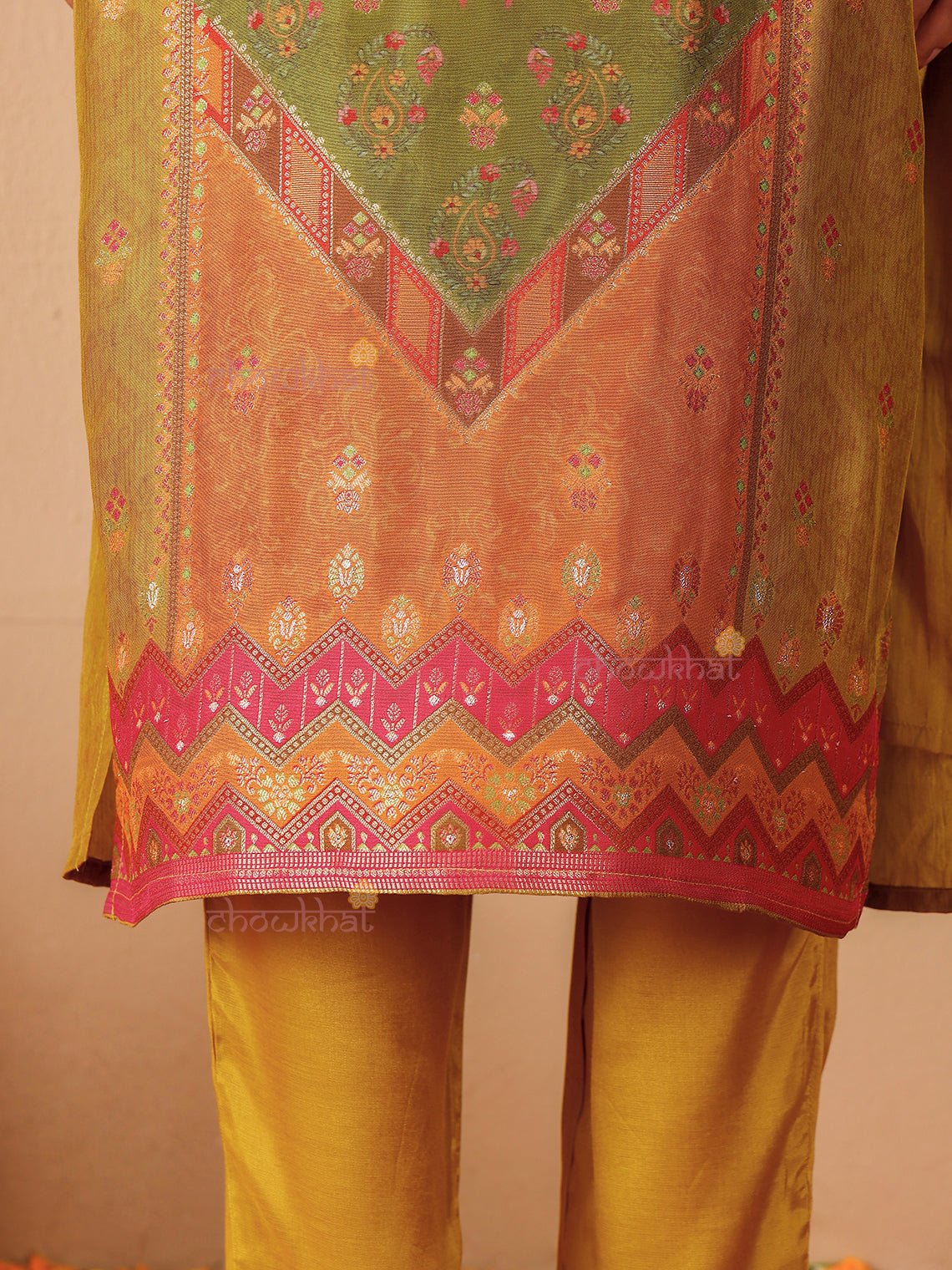 Naira Zari Silk 3 Piece Stitched Suit Set with Handwork - Chowkhat Lifestyle