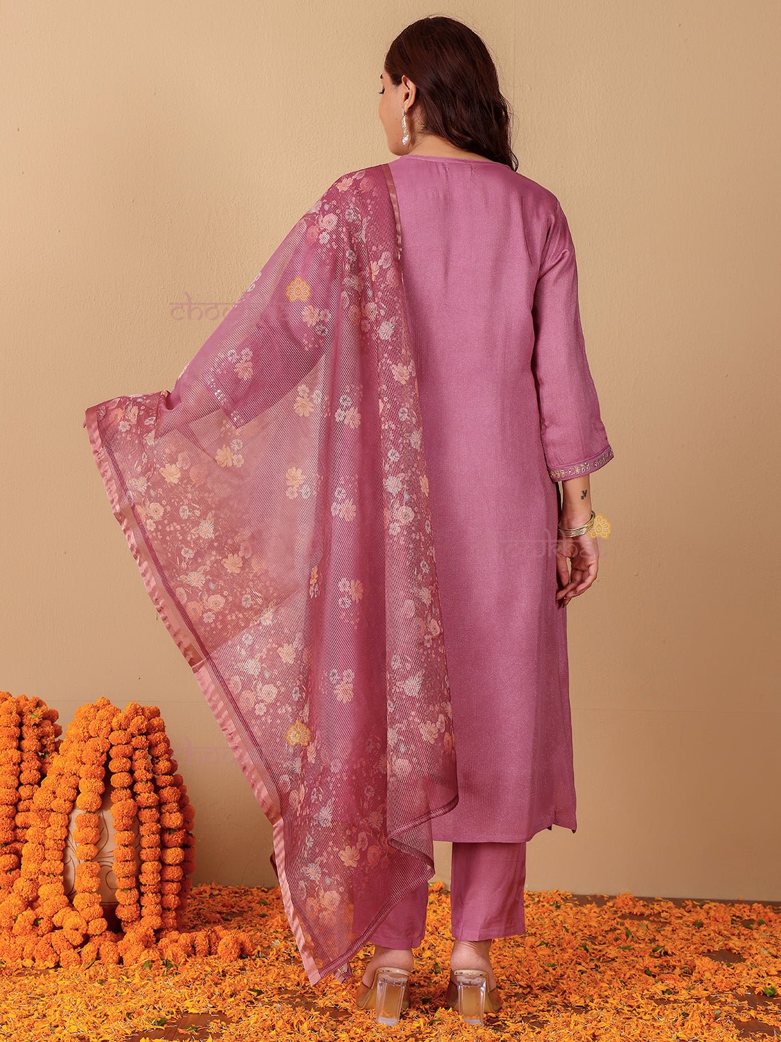 Riya Muslin Shimmer 3 Piece Stitched Suit Set with Adda Work - Chowkhat Lifestyle