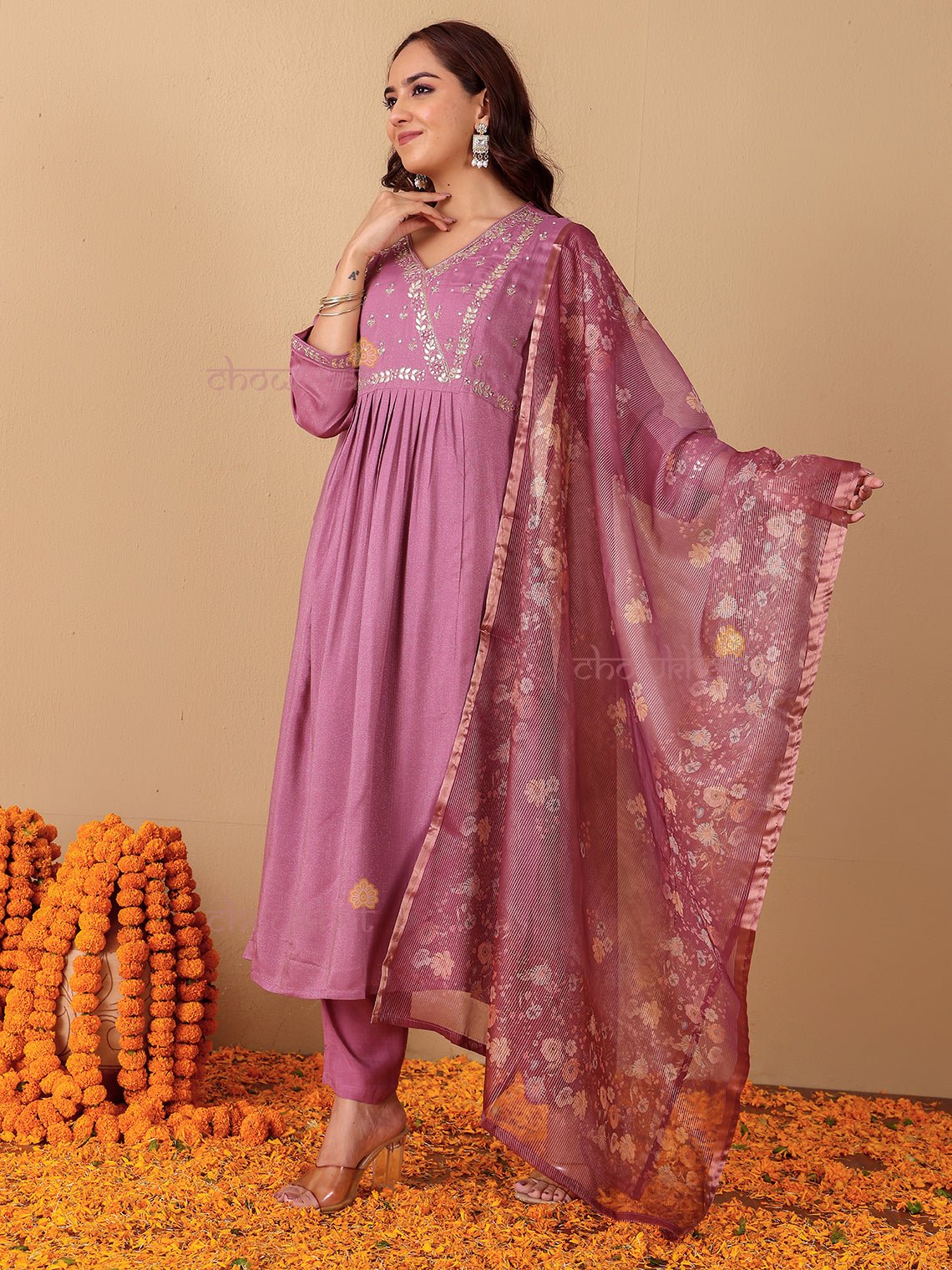 Riya Muslin Shimmer 3 Piece Stitched Suit Set with Adda Work - Chowkhat Lifestyle