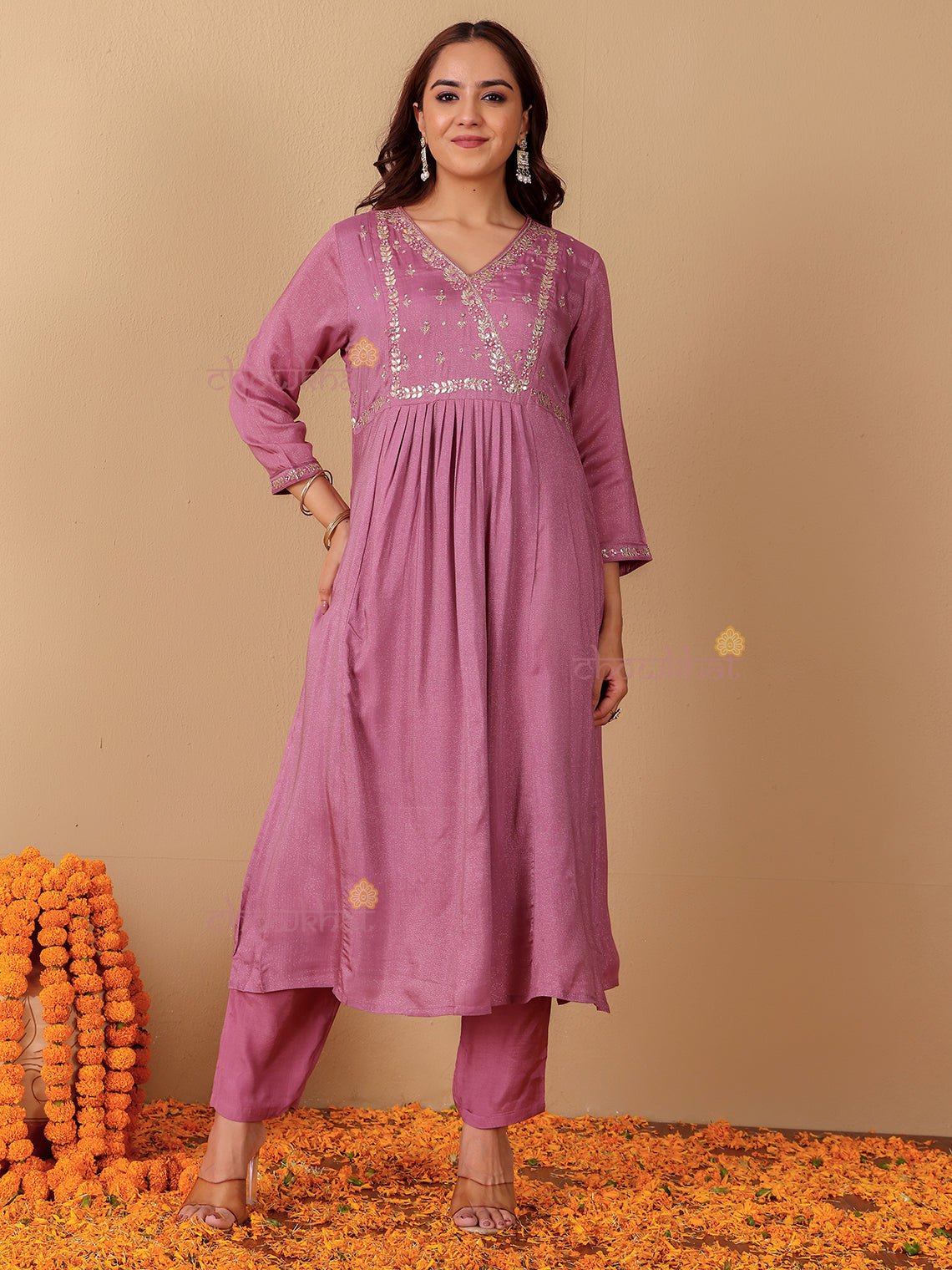 Riya Muslin Shimmer 3 Piece Stitched Suit Set with Adda Work - Chowkhat Lifestyle