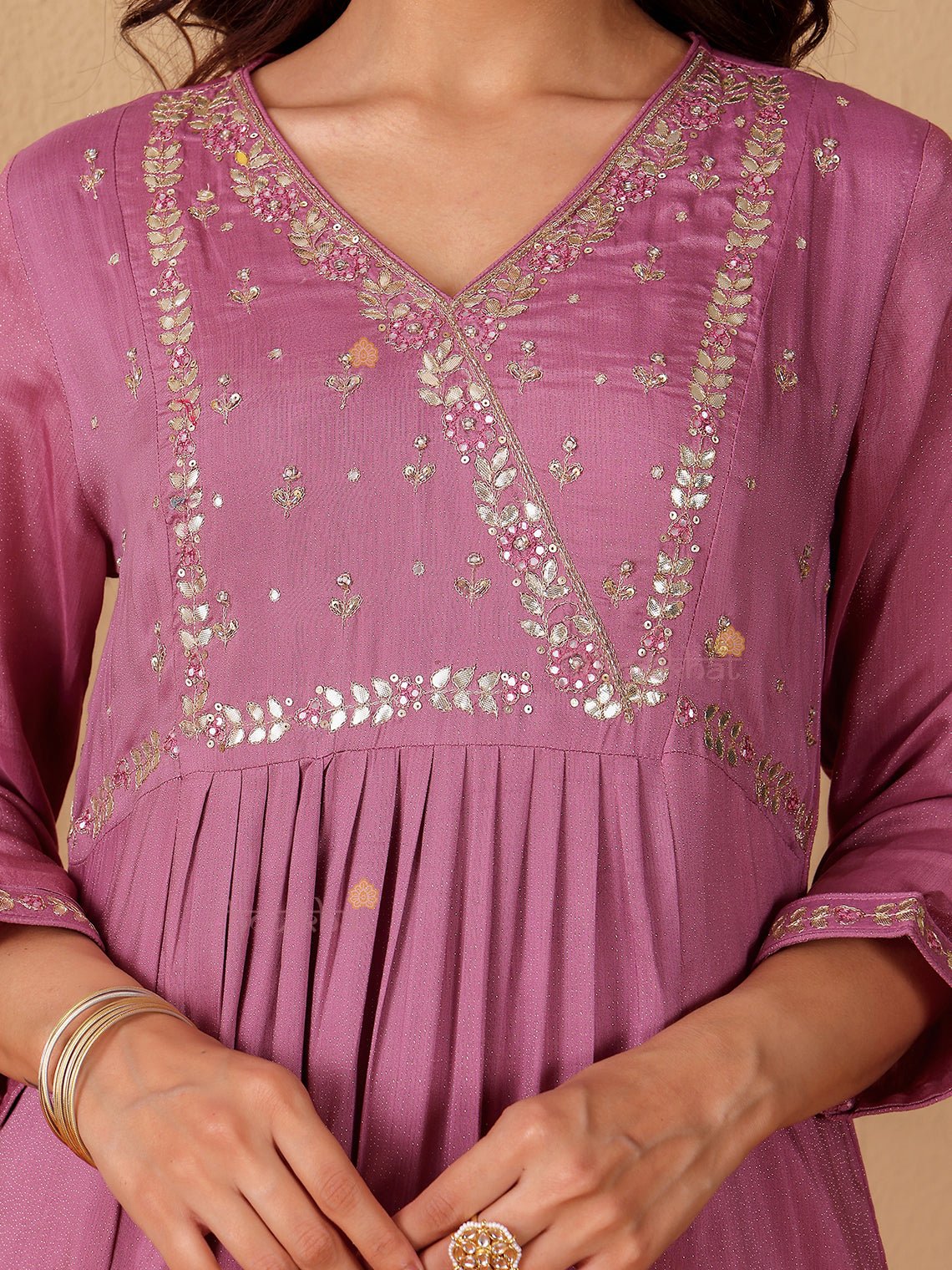 Riya Muslin Shimmer 3 Piece Stitched Suit Set with Adda Work - Chowkhat Lifestyle