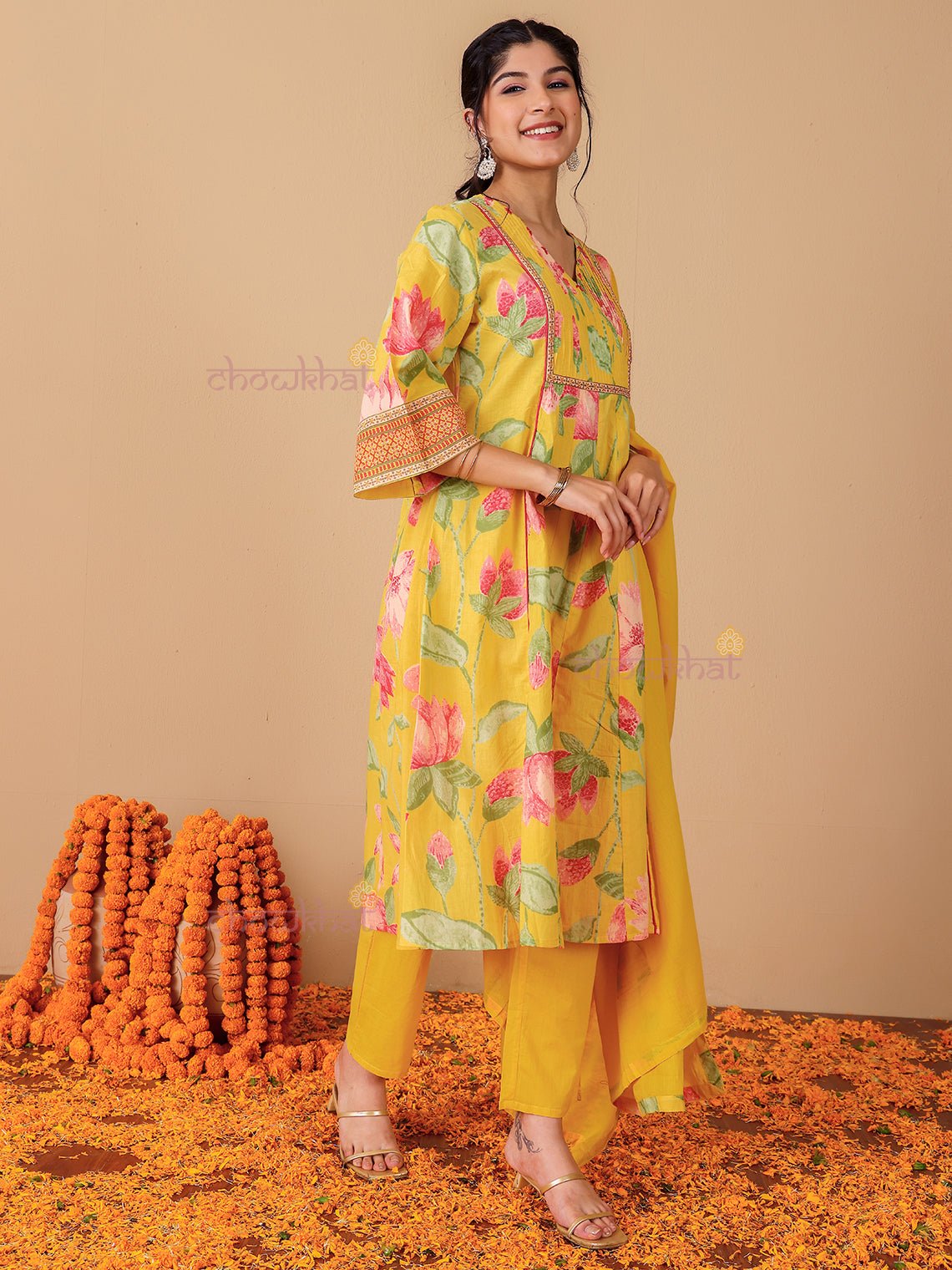 Tanvi Hand Printed 3 Piece Nyra Style Stitched Suit Set with Handwork - Chowkhat Lifestyle