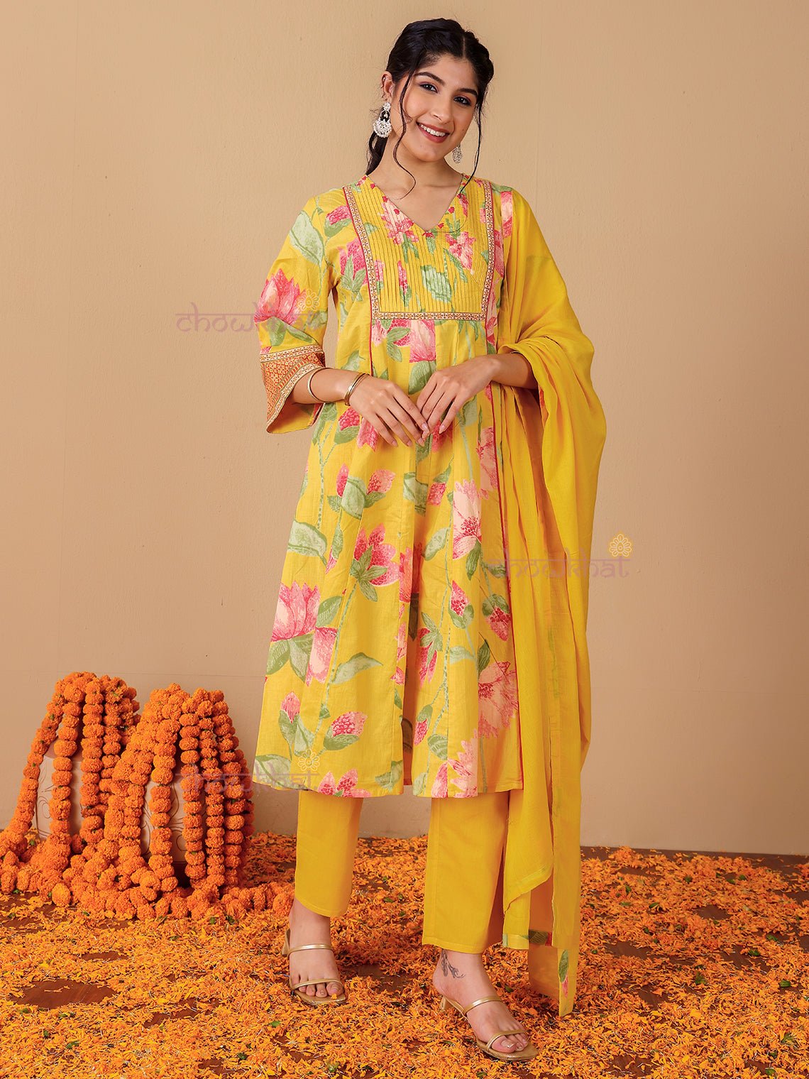 Tanvi Hand Printed 3 Piece Nyra Style Stitched Suit Set with Handwork - Chowkhat Lifestyle