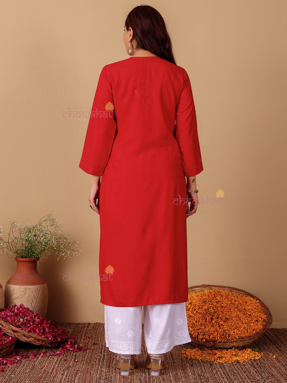 Noor Rayon Chikankari Kurti with Mukaish Work - Chowkhat Lifestyle