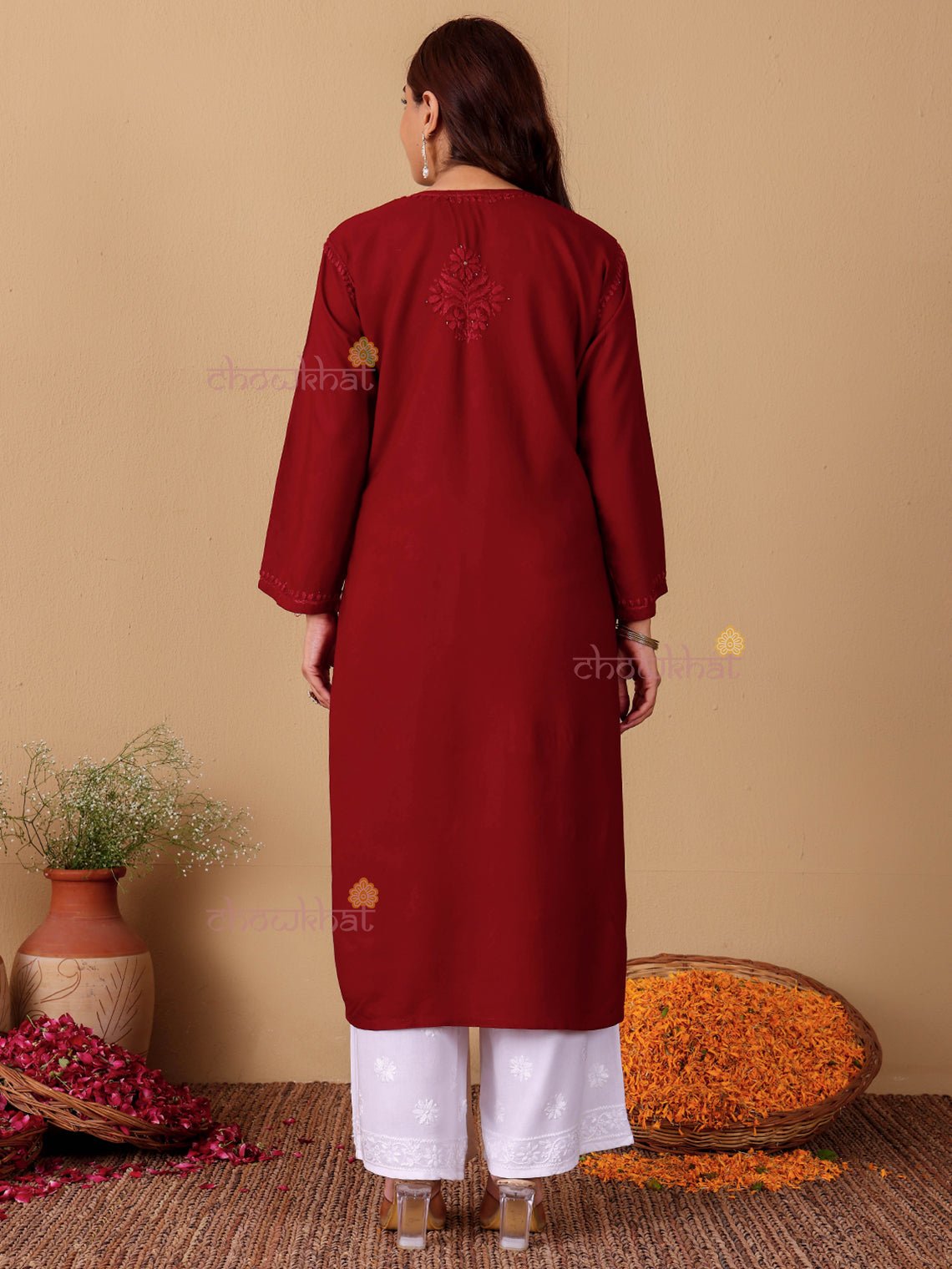 Noor Rayon Chikankari Kurti with Mukaish Work - Chowkhat Lifestyle