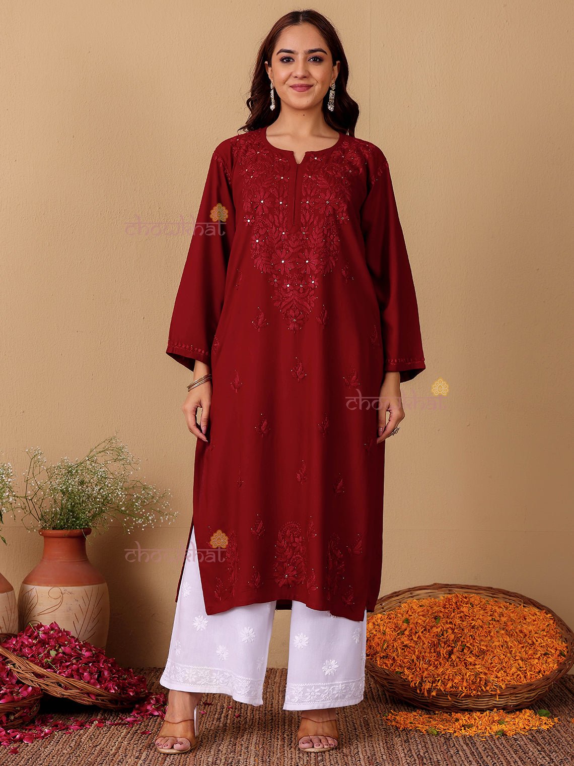 Noor Rayon Chikankari Kurti with Mukaish Work - Chowkhat Lifestyle