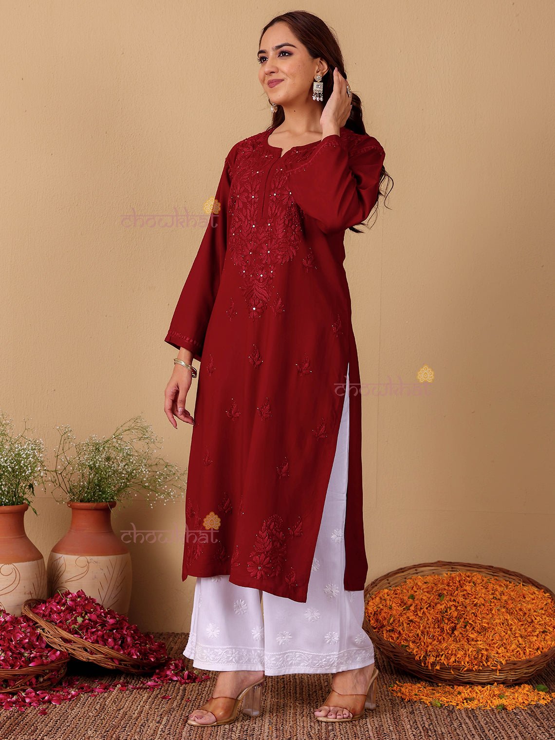Noor Rayon Chikankari Kurti with Mukaish Work - Chowkhat Lifestyle
