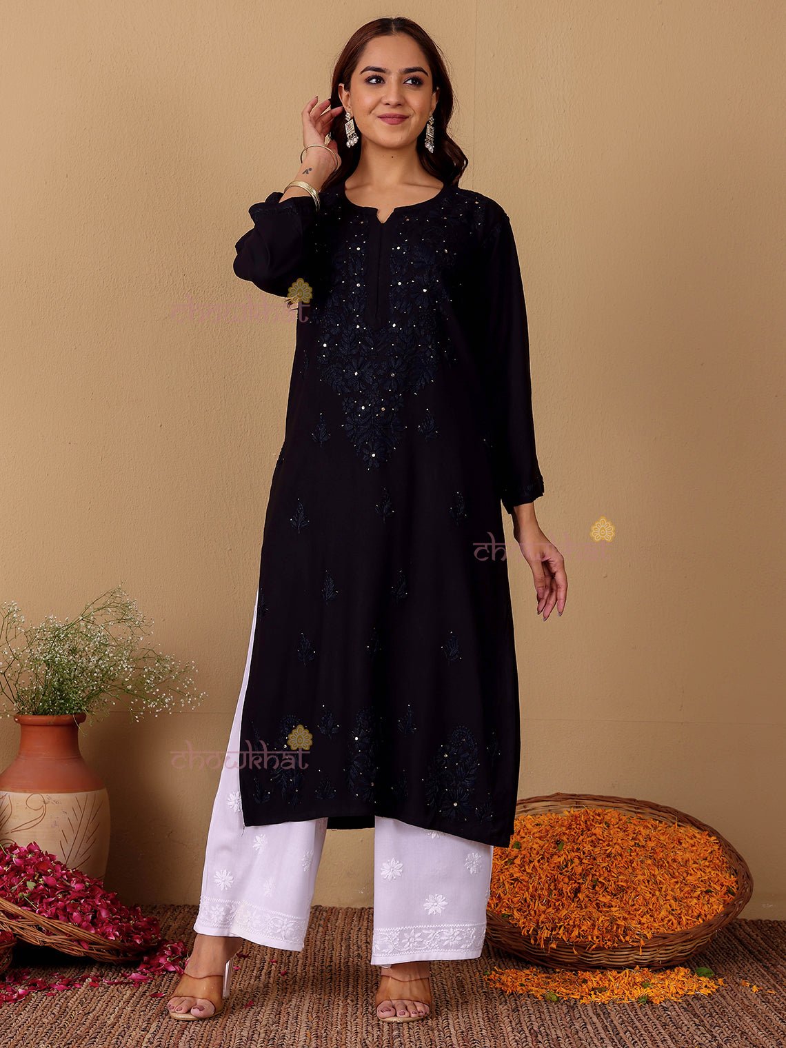 Noor Rayon Chikankari Kurti with Mukaish Work - Chowkhat Lifestyle