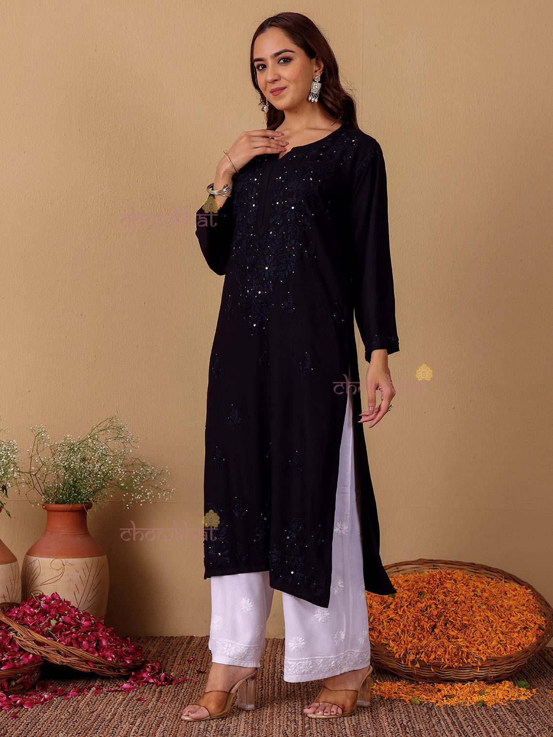 Noor Rayon Chikankari Kurti with Mukaish Work - Chowkhat Lifestyle