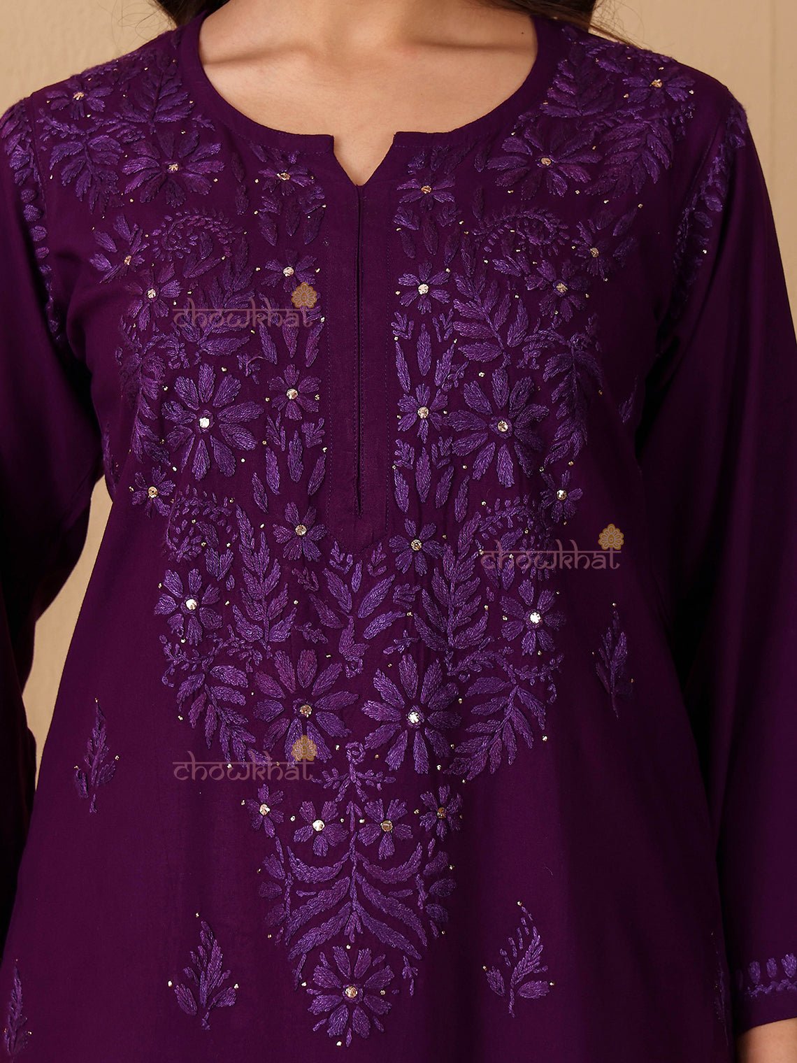 Noor Rayon Chikankari Kurti with Mukaish Work - Chowkhat Lifestyle