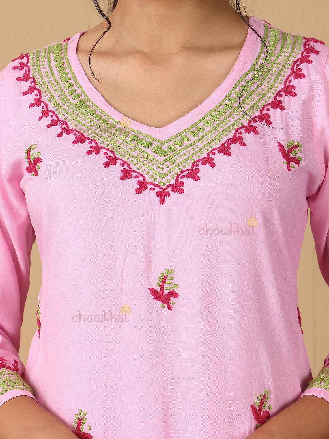 Viana Premium Rayon Straight Multi Color Chikankari Kurti - Chowkhat Lifestyle