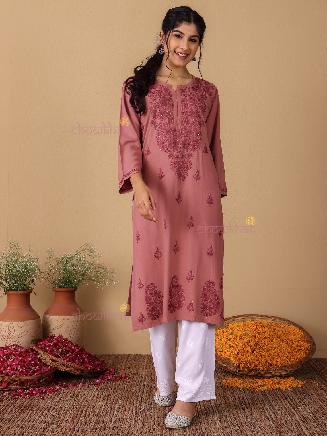 Noor Rayon Chikankari Kurti with Mukaish Work - Chowkhat Lifestyle