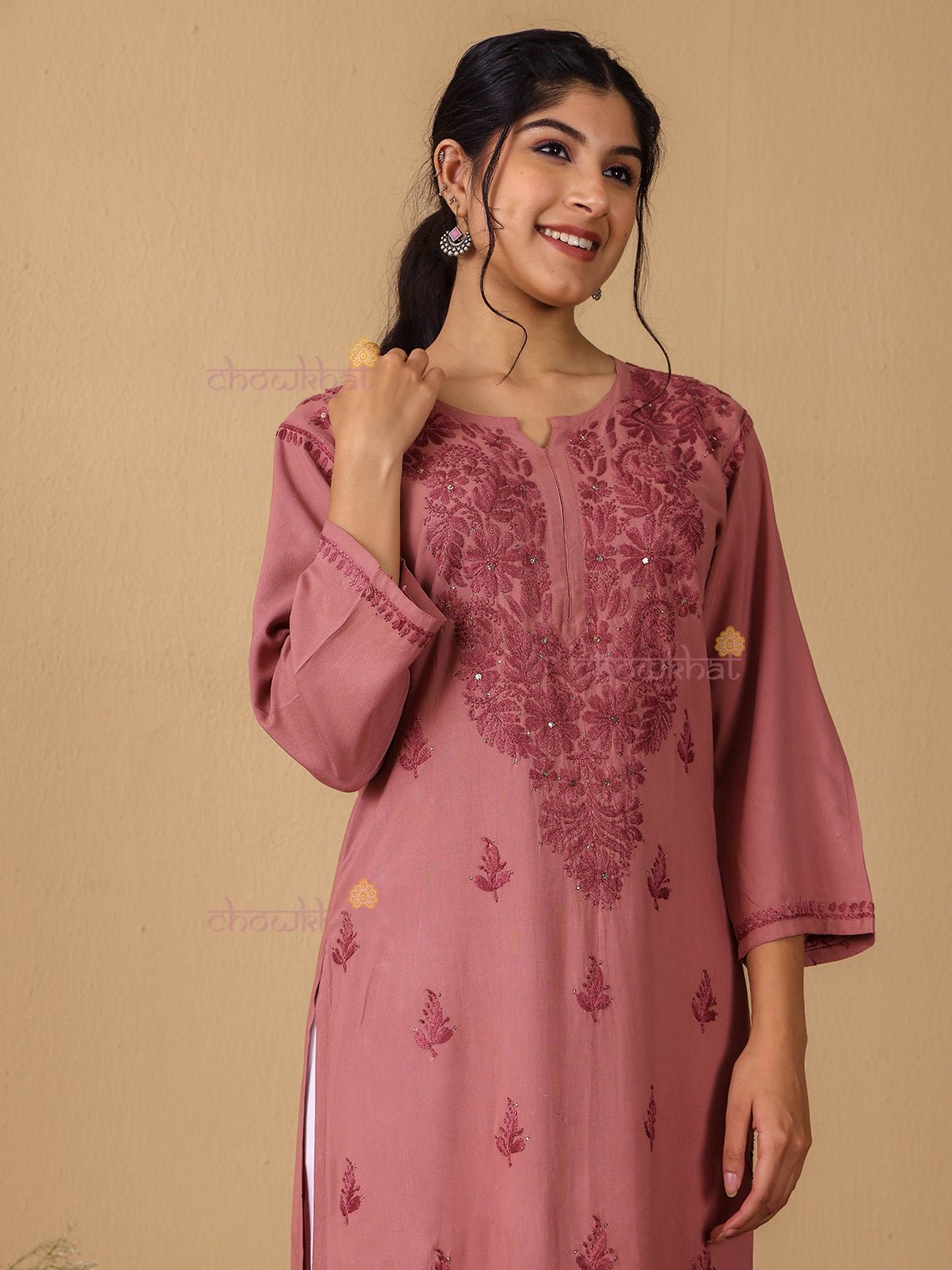Noor Rayon Chikankari Kurti with Mukaish Work - Chowkhat Lifestyle