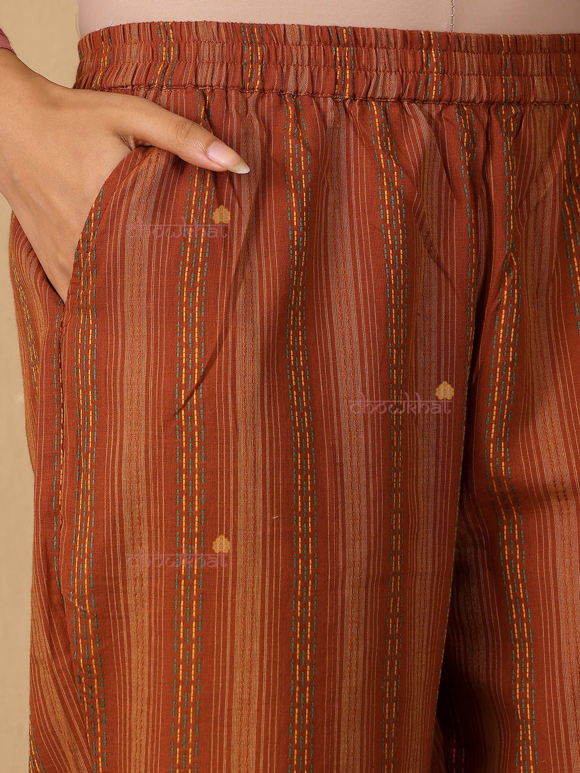 Aviva Handloom Cotton 3 Piece Stitched Suit Set with Pearl & Kantha Handwork - Chowkhat Lifestyle