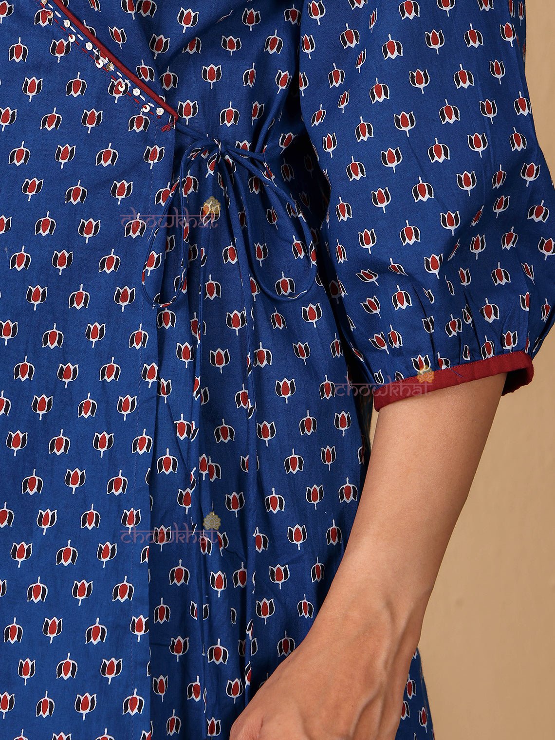 Riva Cotton Hand Printed Angrakha Dress with Hand Work - Chowkhat Lifestyle