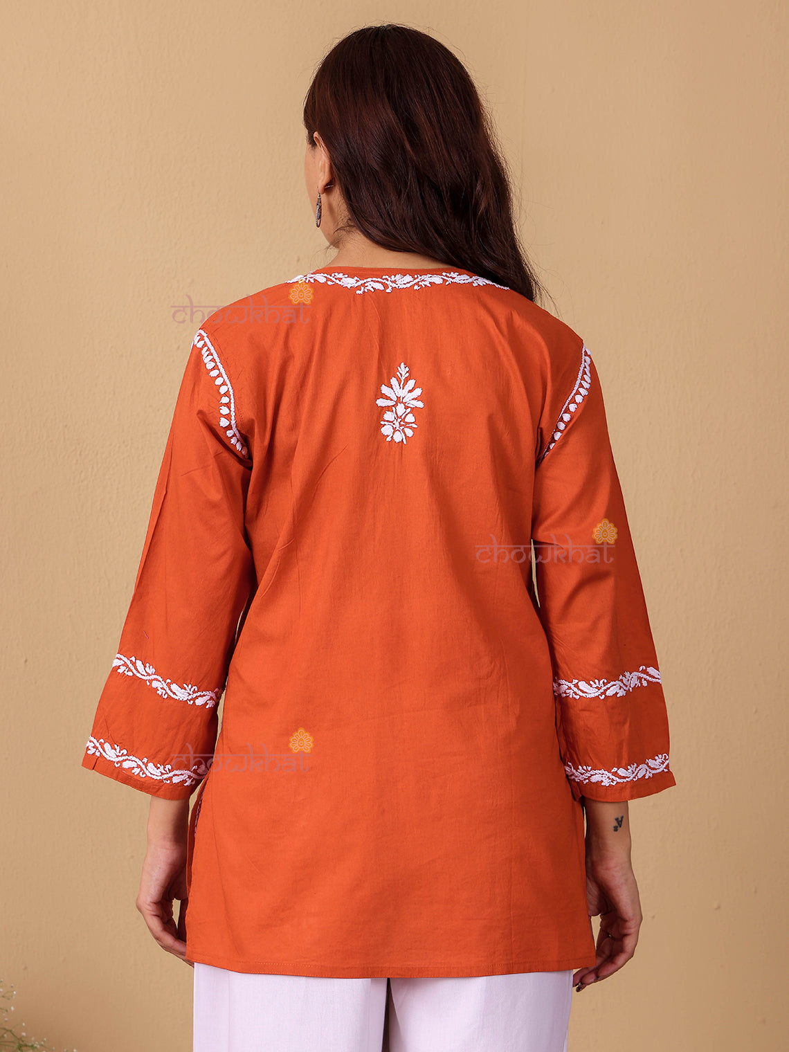 Raha Cotton Straight Short Chikankari Kurti