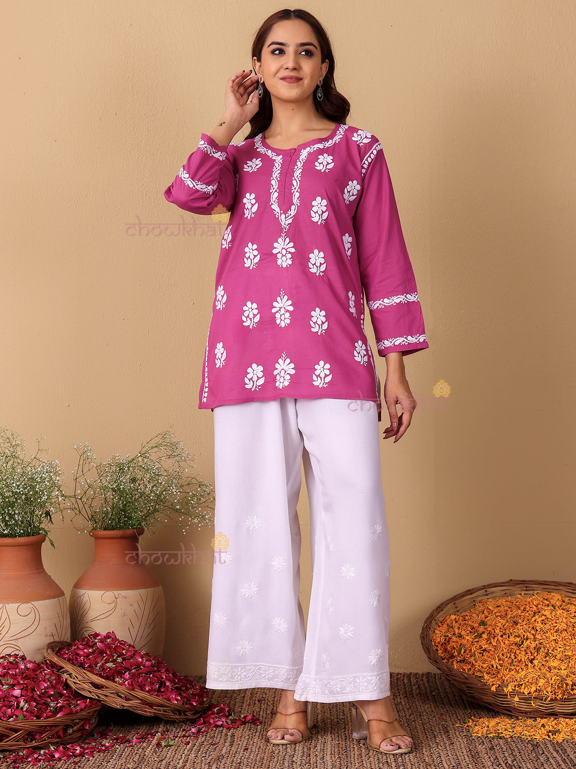 Raha Cotton Straight Short Chikankari Kurti