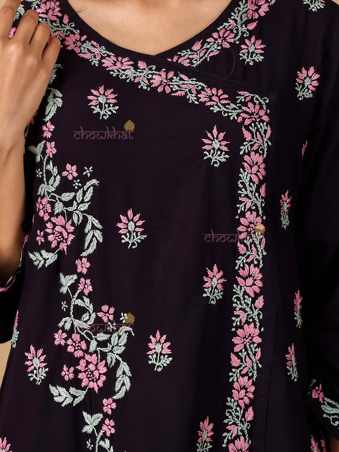 Irya Angrakha Premium Rayon Multi Color Chikankari Kurti