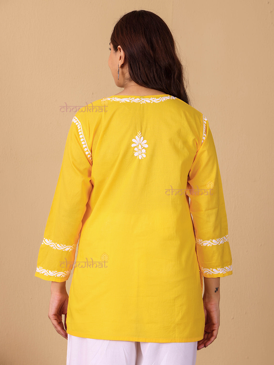 Raha Cotton Straight Short Chikankari Kurti