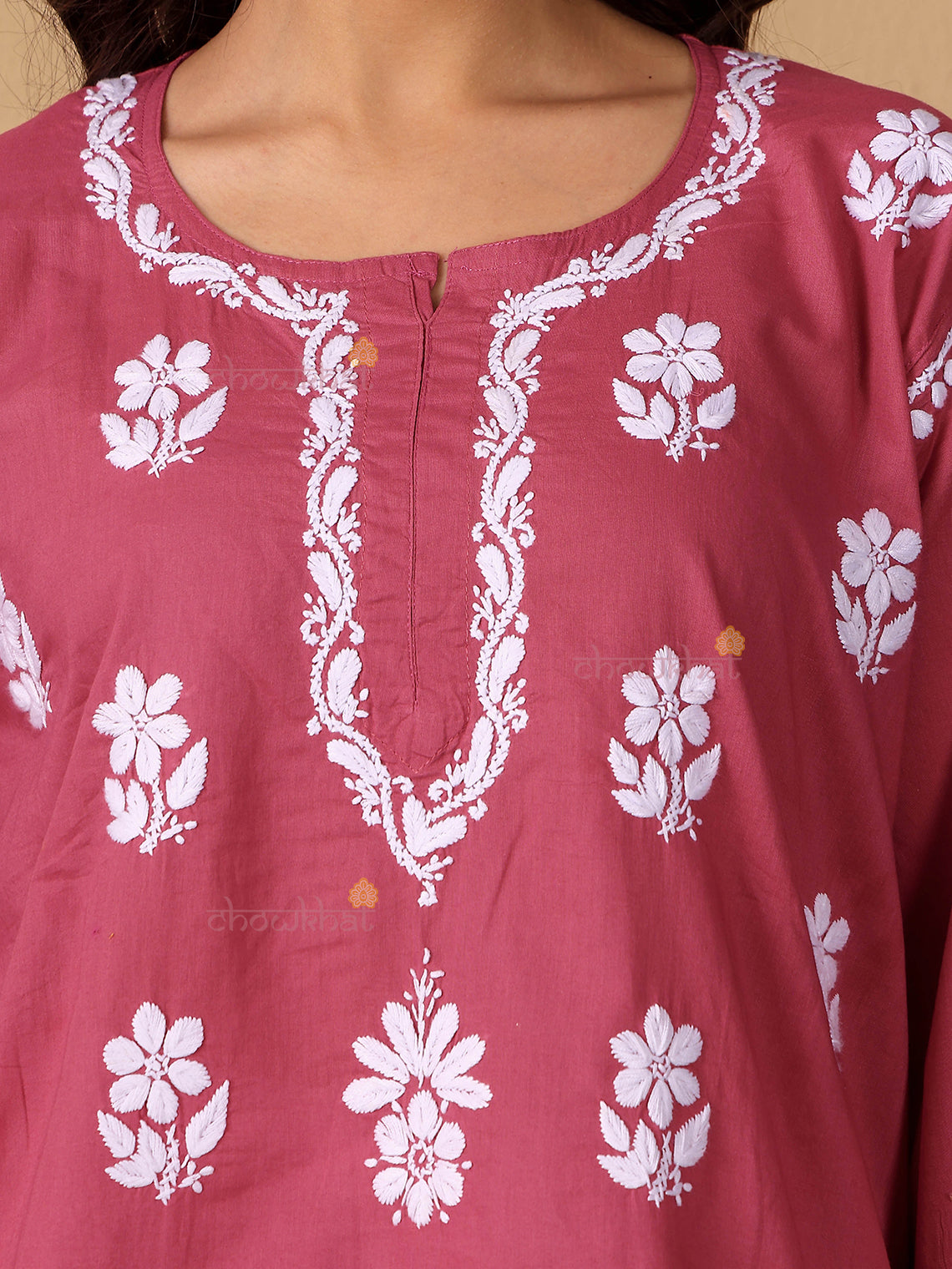 Raha Cotton Straight Short Chikankari Kurti