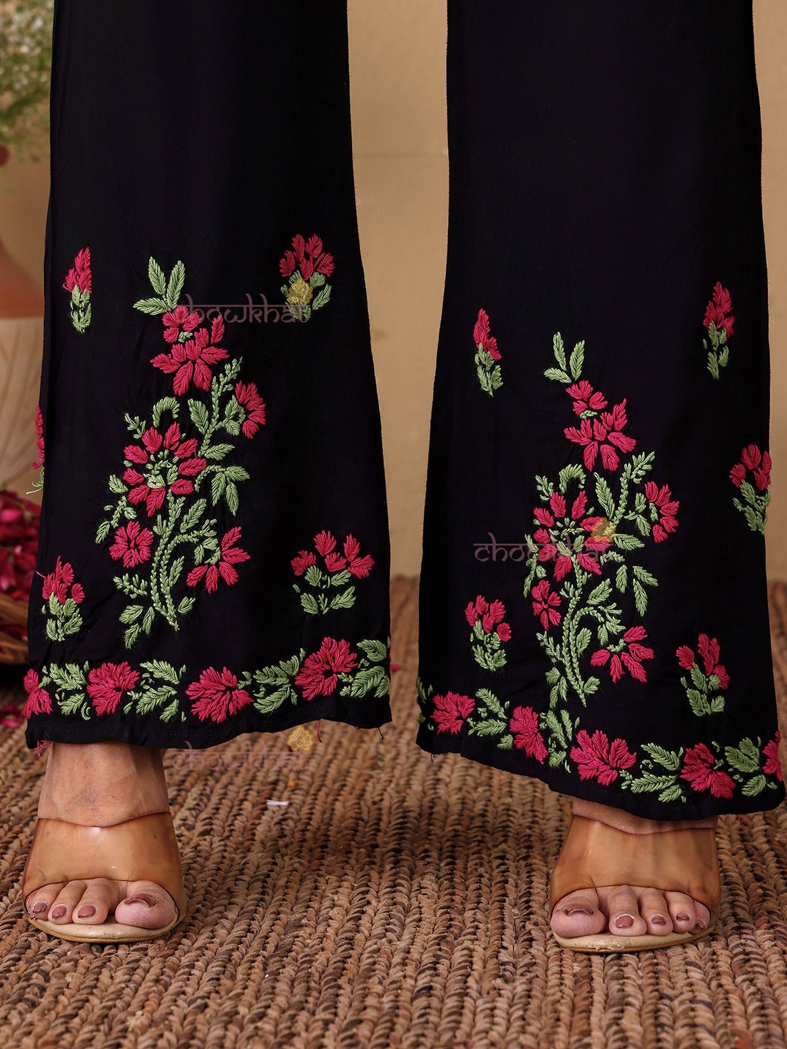 Ayana Rayon Straight Multi Color Chikankari Kurti & Palazzo Set - Chowkhat Lifestyle