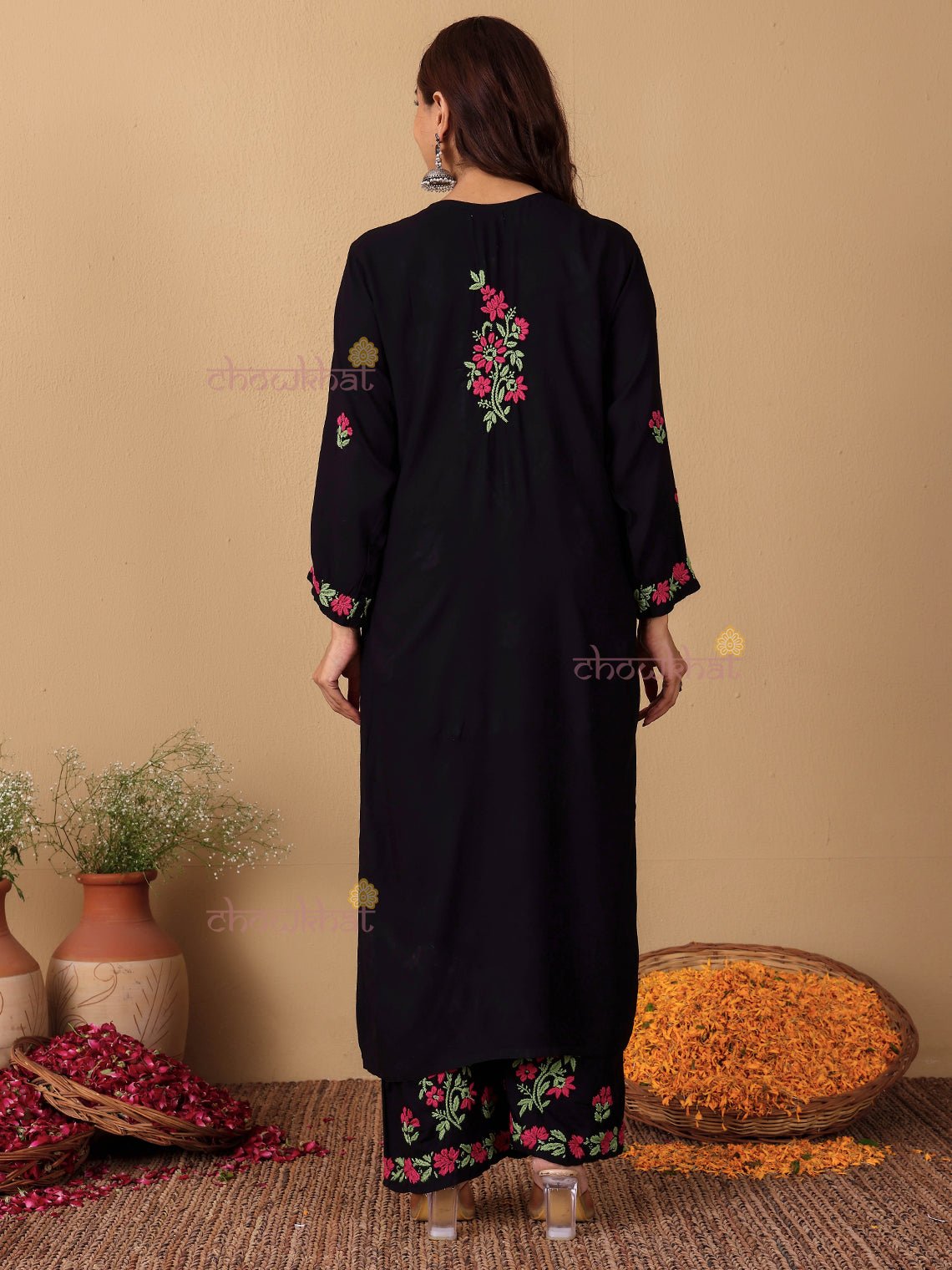 Ayana Rayon Straight Multi Color Chikankari Kurti & Palazzo Set - Chowkhat Lifestyle