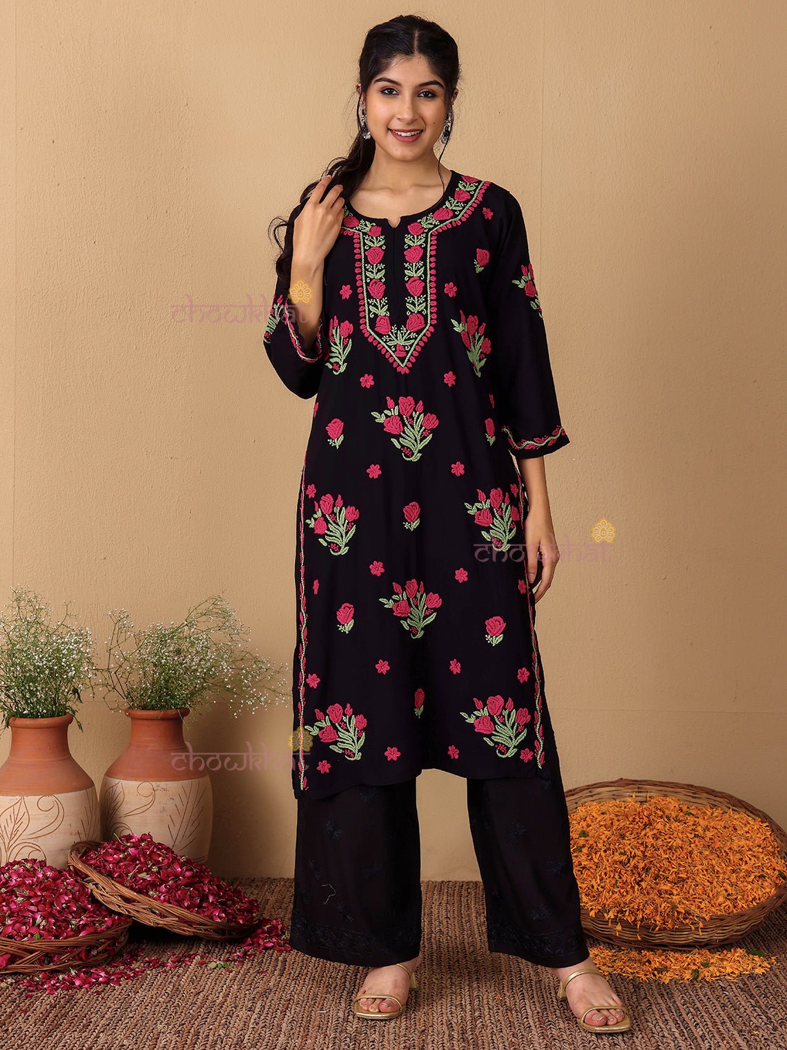 Ramya Rayon Straight Multi Color Chikankari Kurti - Chowkhat Lifestyle