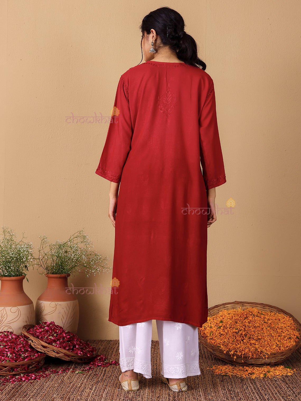 Meher Rayon Straight Long Chikankari Kurti - Chowkhat Lifestyle