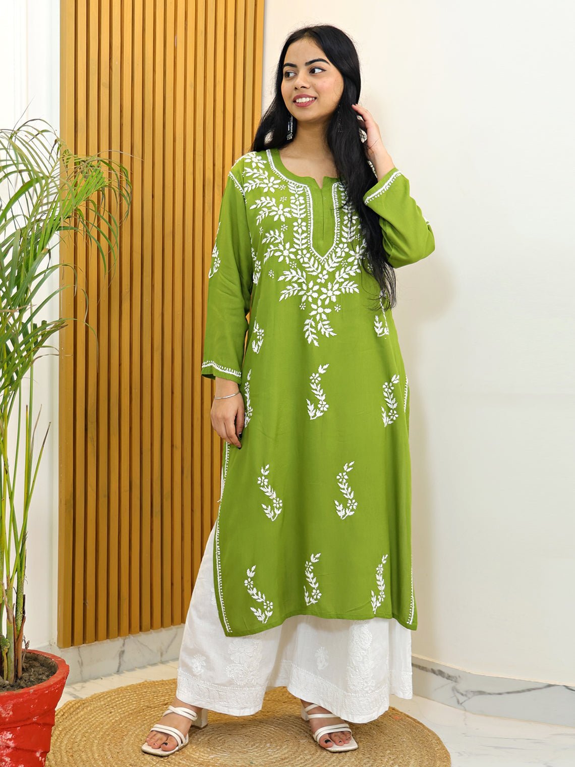 Maisha Straight Rayon Chikankari Kurti - Chowkhat Lifestyle