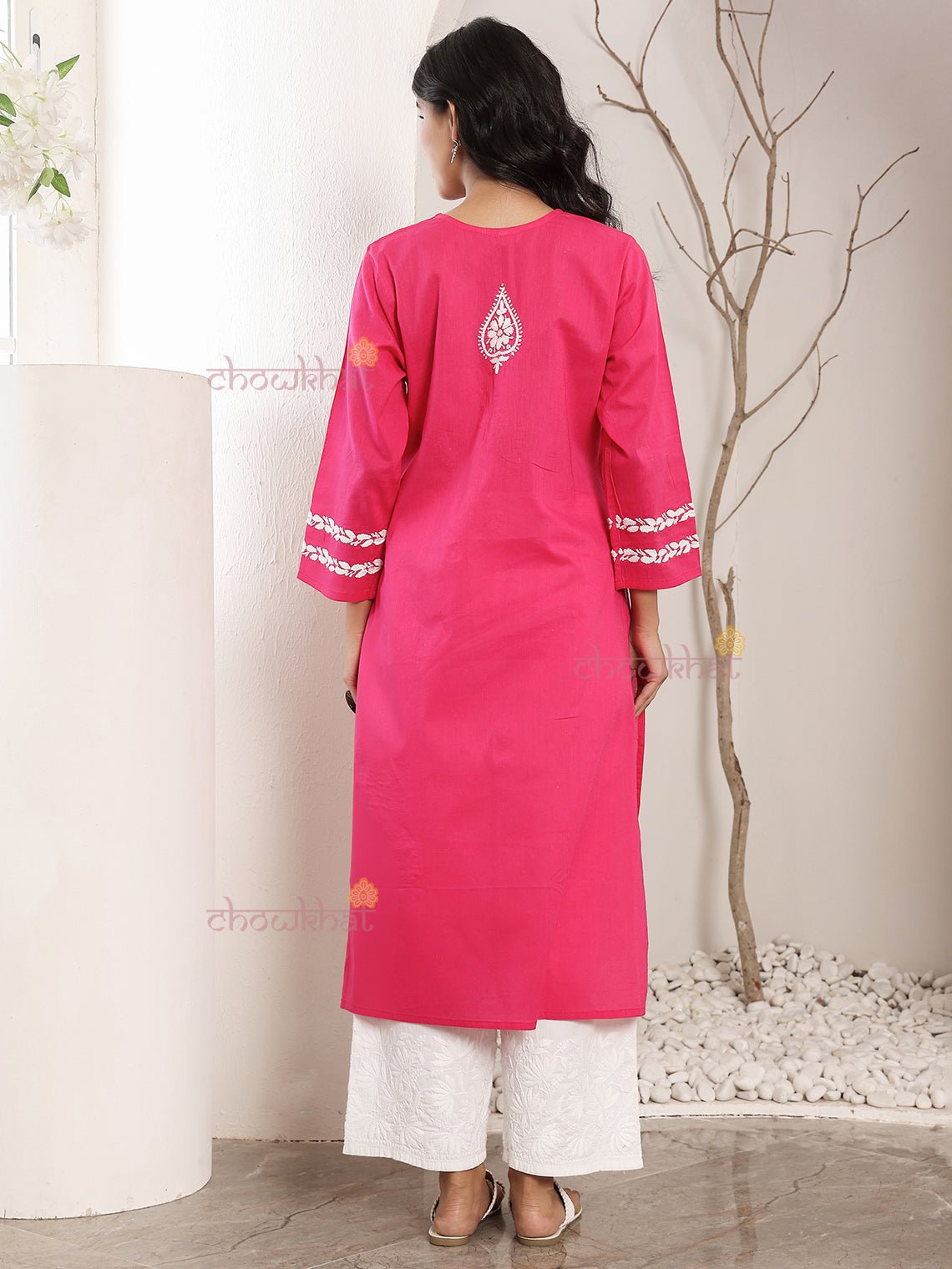 Ayra Cotton Straight Hand Embroidered Chikankari Kurti - Chowkhat Lifestyle