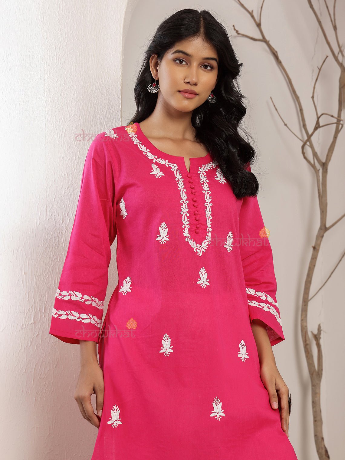 Ayra Cotton Straight Hand Embroidered Chikankari Kurti - Chowkhat Lifestyle