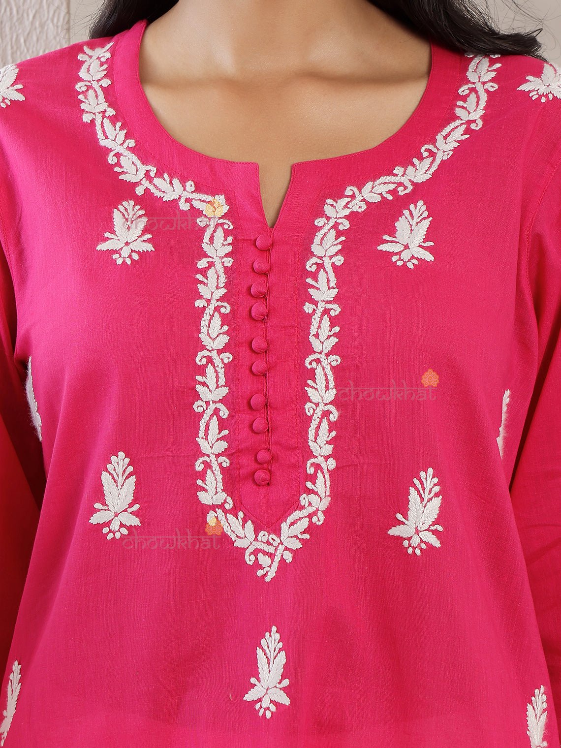 Ayra Cotton Straight Hand Embroidered Chikankari Kurti - Chowkhat Lifestyle