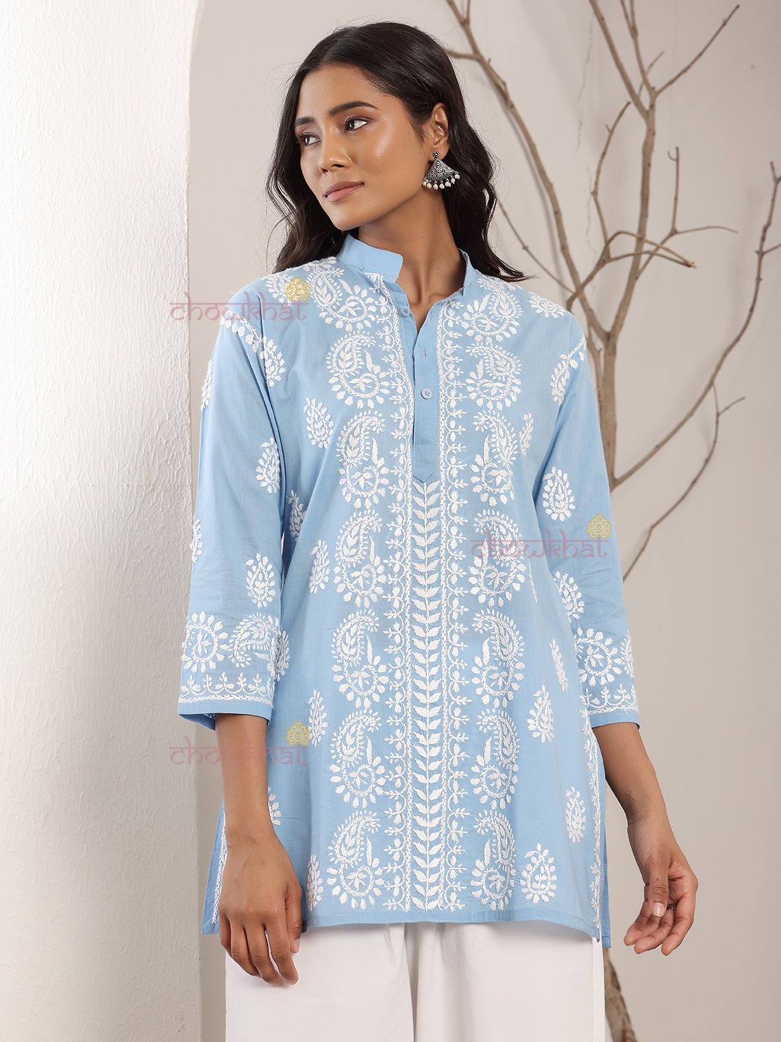 Anvi Cotton Short Straight Chikankari Kurti - Chowkhat Lifestyle