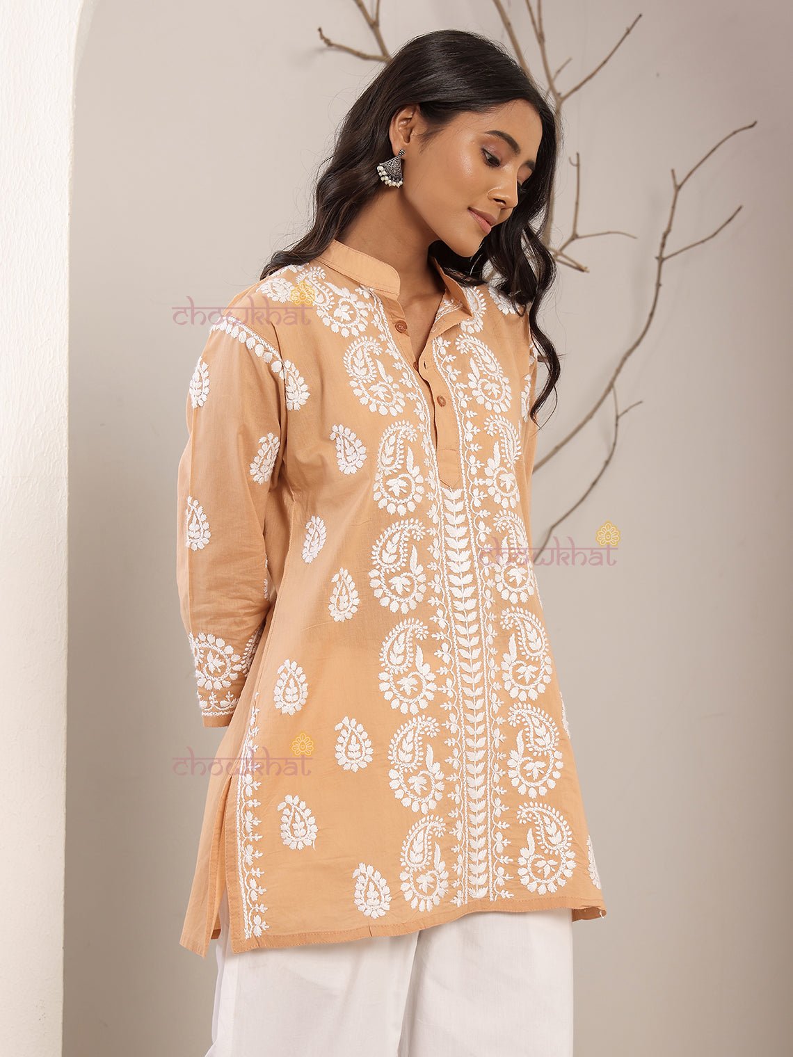 Anvi Cotton Short Straight Chikankari Kurti - Chowkhat Lifestyle