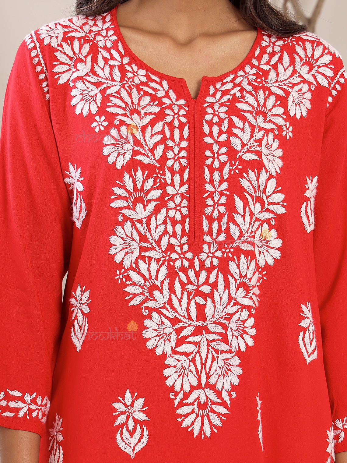 Tisha Straight Rayon Chikankari Long Kurti - Chowkhat Lifestyle