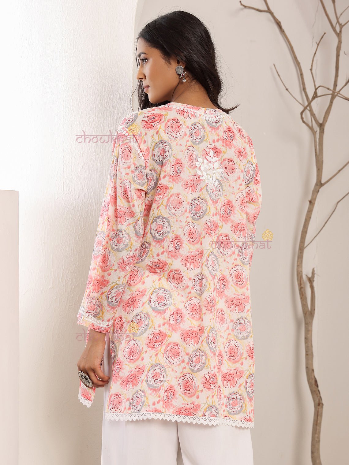 Charvi Mul Cotton Straight Short Chikankari Kurti - Chowkhat Lifestyle