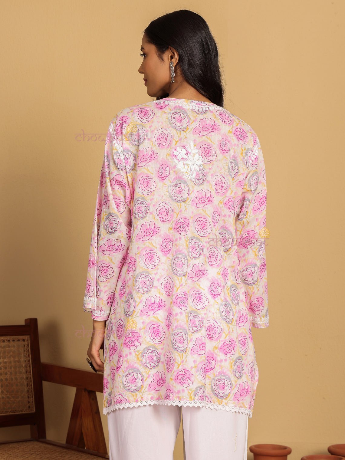 Charvi Mul Cotton Straight Short Chikankari Kurti - Chowkhat Lifestyle