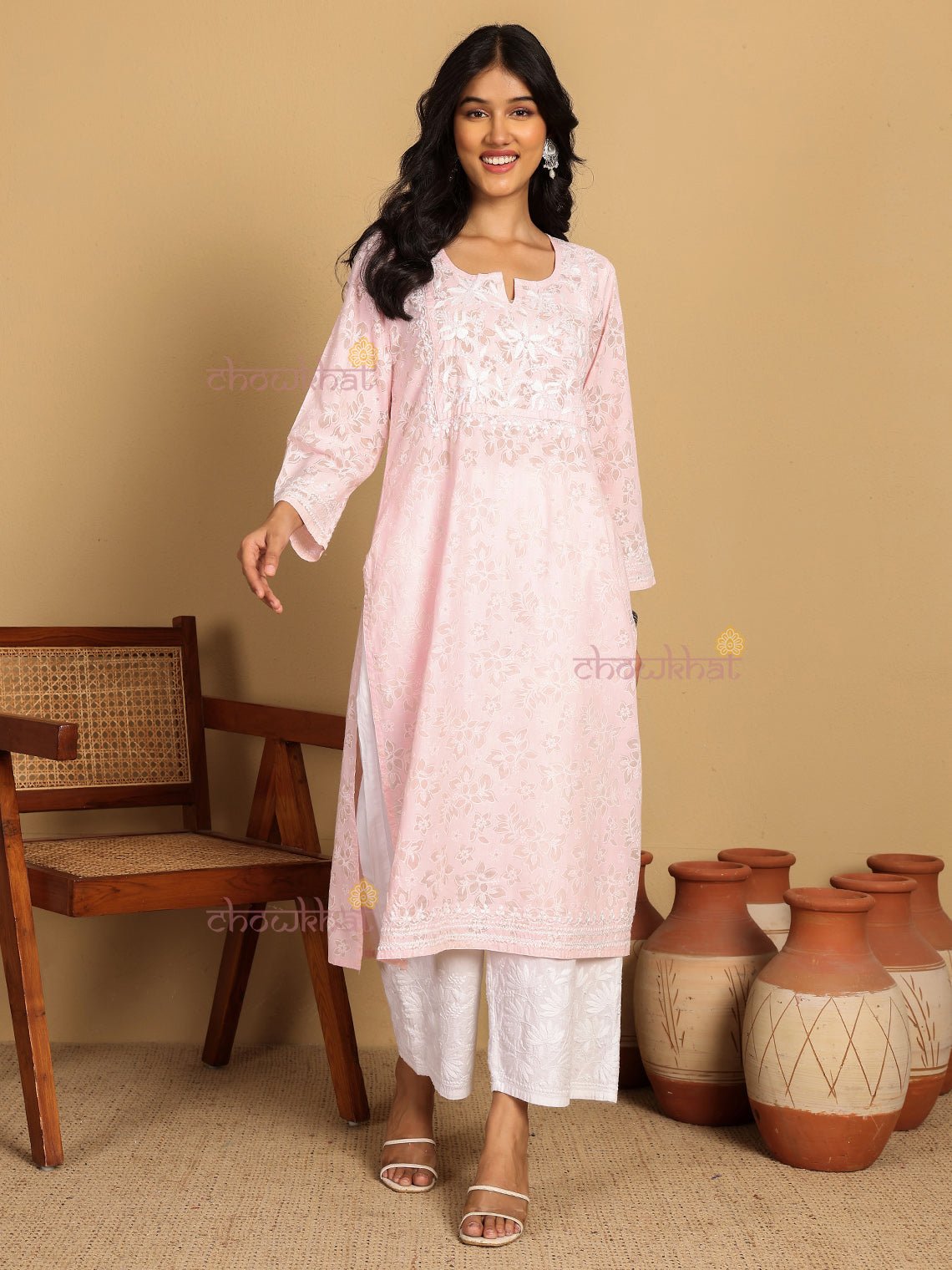 Vanya Mul Cotton Straight Chikankari Kurti - Chowkhat Lifestyle