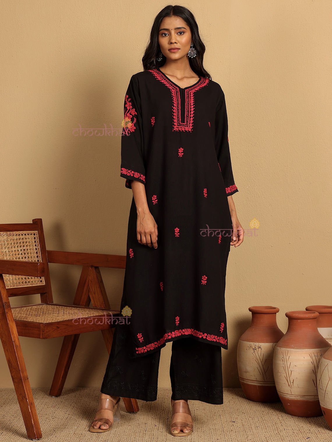 Anam Premium Rayon Straight Chikankari Kurti - Chowkhat Lifestyle