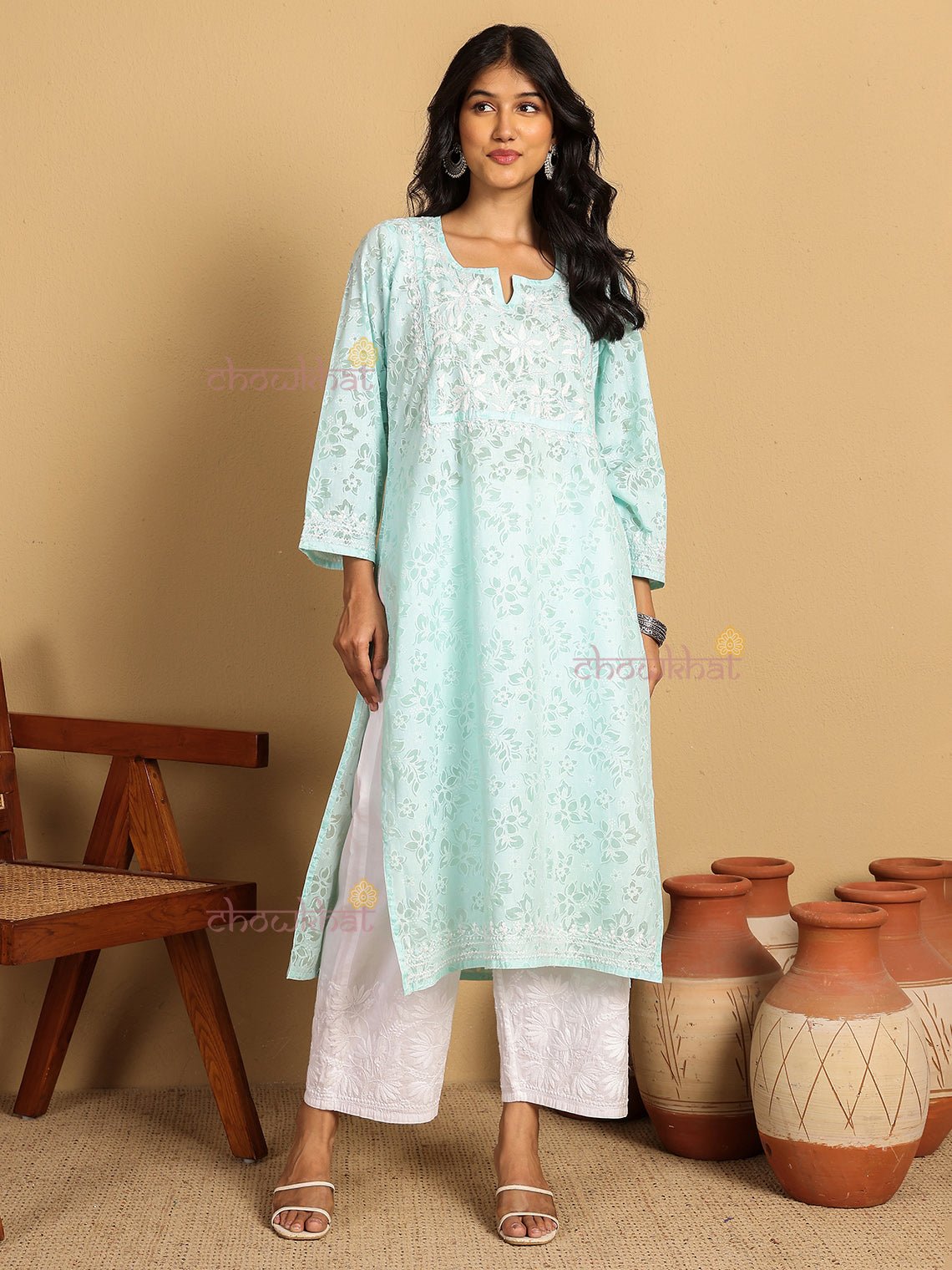 Vanya Mul Cotton Straight Chikankari Kurti - Chowkhat Lifestyle