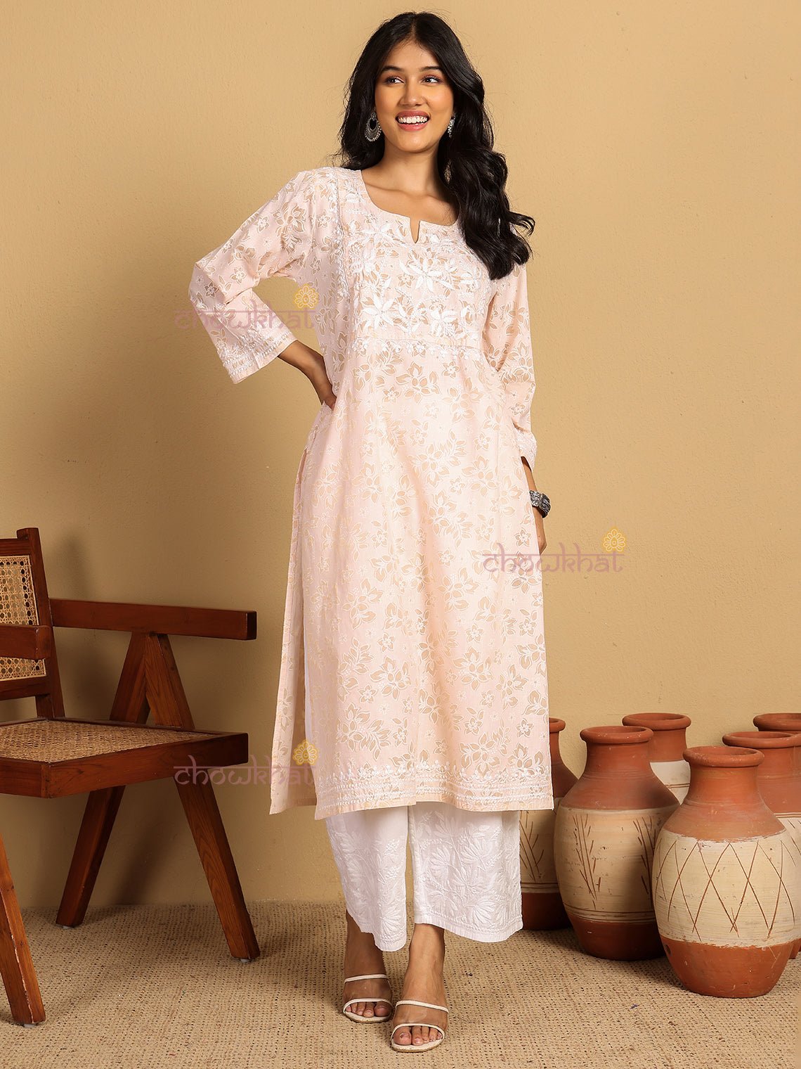 Vanya Mul Cotton Straight Chikankari Kurti - Chowkhat Lifestyle