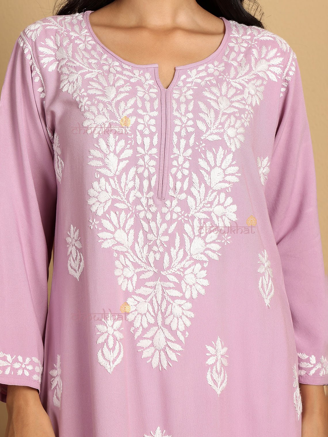 Tisha Straight Rayon Chikankari Long Kurti - Chowkhat Lifestyle