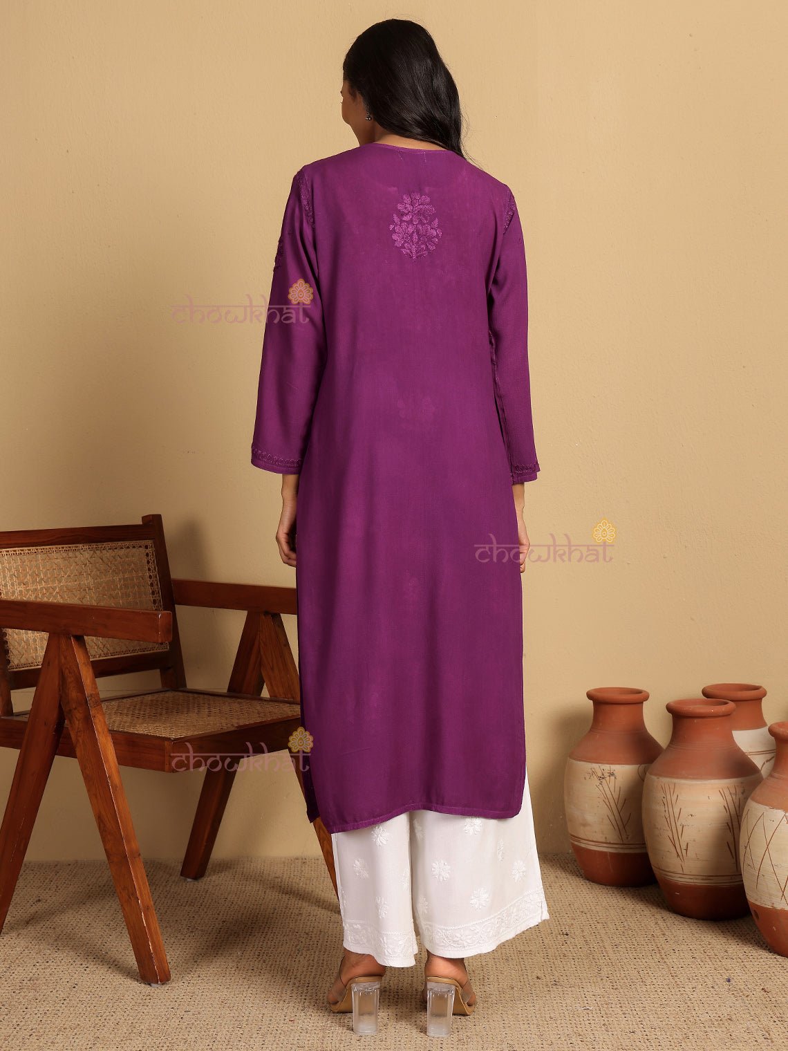 Ayla Straight Long Rayon Chikankari Kurti - Chowkhat Lifestyle