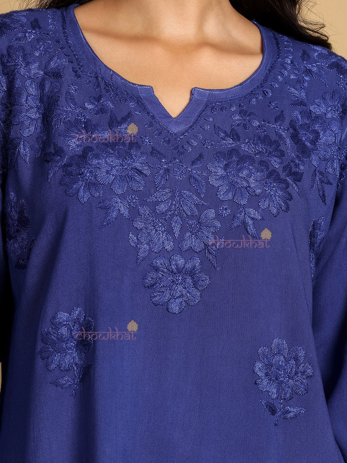Ayla Straight Long Rayon Chikankari Kurti - Chowkhat Lifestyle