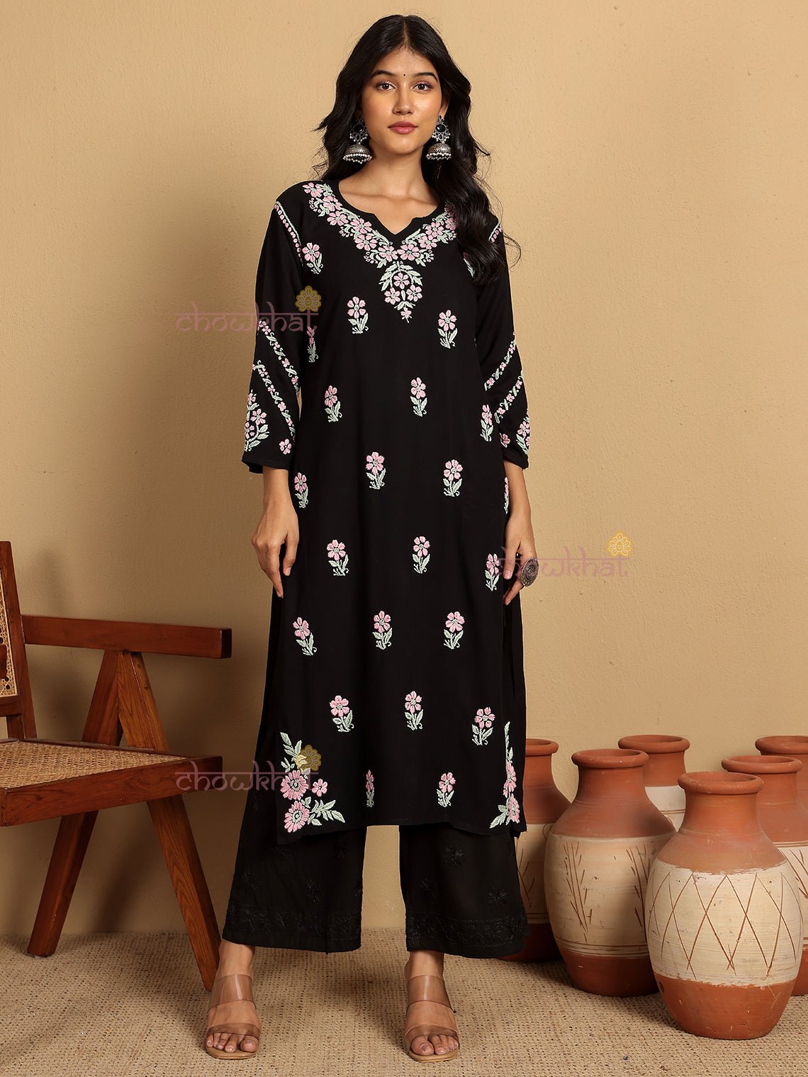 Aqsa Premium Rayon Straight Chikankari Kurti - Chowkhat Lifestyle