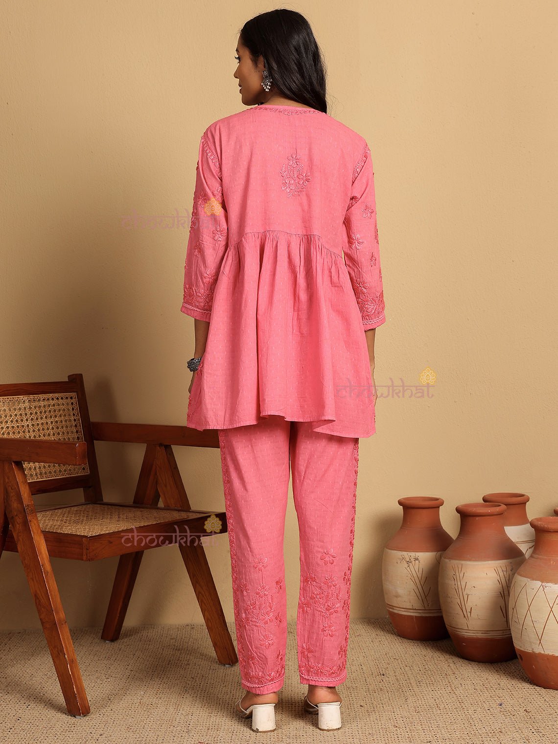 Arika Mul Cotton Hand Embroidered Chikankari Kurti & Palazzo Set - Chowkhat Lifestyle